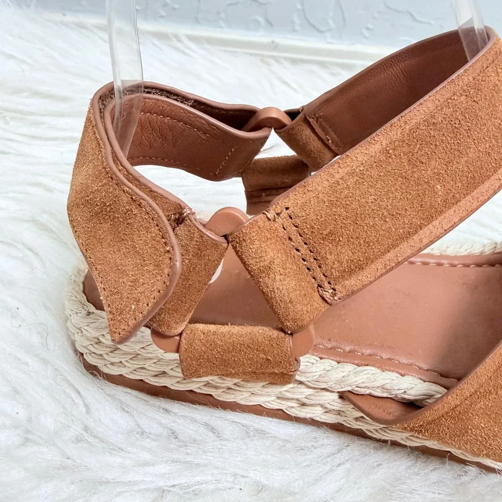 NEW Vince Elian Tan Suede Espadrille Platform Sandal Womens 8 Sporty Strap